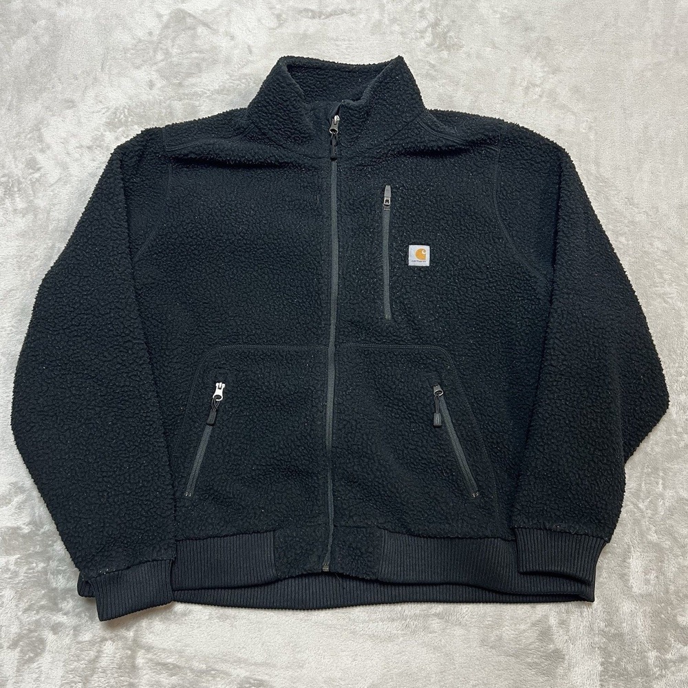 Carhartt Women's Fleece Deep Pile Full Zip Up Mock Jacket Black 2XL Relaxed Fit